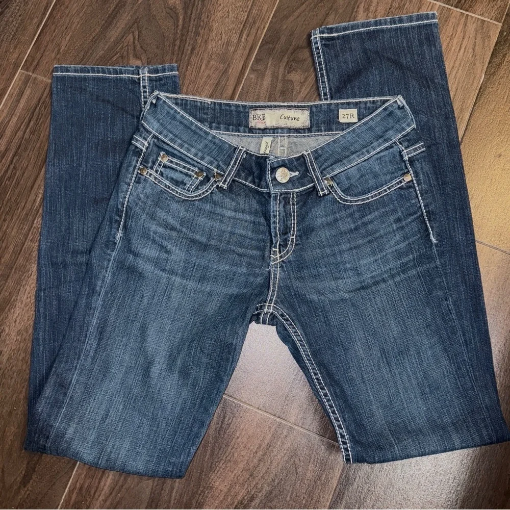 BKE Dark Blue Straight Leg Jeans with Studded Pocket